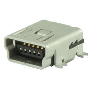 UJ2-MBH-4-SMT-TR, USB-коннекторы USB 2.0 mini B jack 5 pin Horizontal SMT