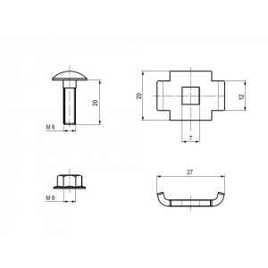 Комплект винтовой соединительный двойной 6x20 (Винт М6+гайка) (уп.50шт) vckd6x20