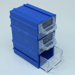 Бокс для р/дет К- 4 прозрачные/синий, Пластиковый контейнер для хранения крепежа, радиоэлектронных комплектующих, любых небольших деталей