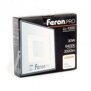 Прожектор светодиодный ДО-30w 6400К 3000Лм IP65 черный Feron.PRO 41539