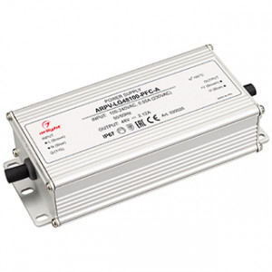 Блок питания ARPV-LG48100-PFC-A (48V, 2.12A, 100W) 030035, Источник напряжения с гальванической развязкой для светодиодных изделий. Входное напряжение 100-240 VAC. Выходные параметры: 48 В, 2.1 А, 100 Вт. Встроенный PFC >0,98. Герметичный пластиковый корпус IP 67. Рабочая температура -40…+70C?. Габаритные размеры