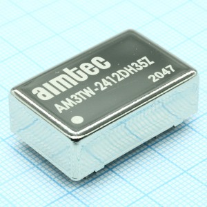 AM3TW-2412DH35Z, DC/DC, 3Вт, вход 9…36В, выход ±12В/±0.125А, изоляция 3500В DC, КПД 80%, максимальная емкостная нагрузка не более ±33мкФ, DIP24, 31.75x20.32x10.16мм, -40…85°C, металл