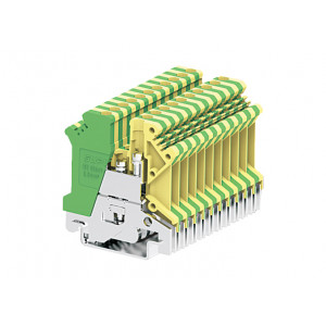 Заземляющая клемма 303993, Заземляющая клемма, тип фиксации провода: винтовой, номинальное сечение: 2,5 мм кв., ширина: 5,1 мм, цвет: желто-зеленый, тип монтажа: DIN35