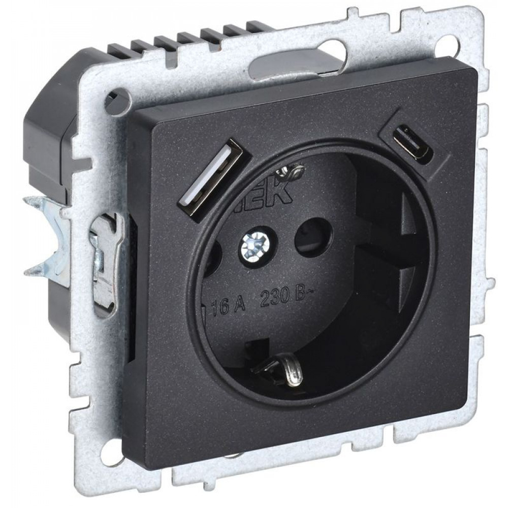 Изображение товара Розетка IEK BRITE с USB A+C 18Вт заземленная 16А черная Изображение товара Розетка IEK BRITE с USB A+C 18Вт заземленная 16А черная