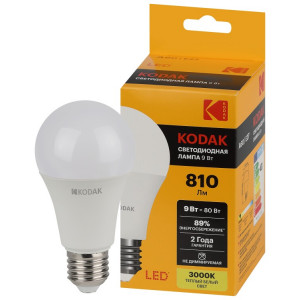 Лампочка светодиодная Kodak LED KODAK A60-9W-830-E27 E27 / Е27 9Вт груша теплый белый свет(кр.1шт) [Б0057602]
