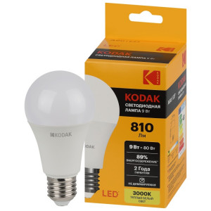 Лампочка светодиодная LED KODAK A60-9W-830-E27 E27 / Е27 9Вт груша теплый белый свет Б0057602