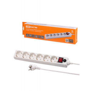 Сетевой фильтр СФ-06В выключатель, 6 гнезд, 5 метров, с/з, ПВС 3х0,75мм2 10А/250В белый SQ1304-0021