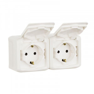 Розетка 2-м ОП Quteo 16А IP44 250В 2х2P+E с заземл. защ. шторки с крышкой бел. 782323