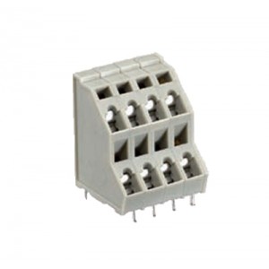 Клемма Wiecon 8291 EFK / 4 / 8 OB, Клемма, 2 этажа, подвод кабеля 45 град., на плату, шаг: 5.08 мм, 8 полюсов, фиксация провода пружинная, исполнение: без маркировки, 250V, 12A, цвет: серый