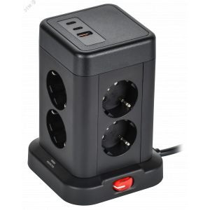 DOMINIC Удлинитель У08K 8 мест 2P+PE 1,5м 3х1,0мм2 16А/250В USB A+C 20Вт черный IEK DN-YP30-16-08-01-ZKU-K02