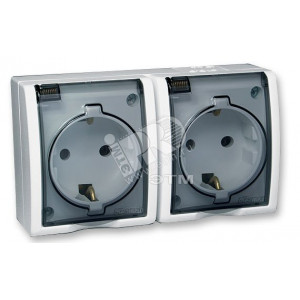 Розетка 2-м ОП 5 16А IP54 250В с заземл. с крышкой винт. клеммы бел. 1594433-030