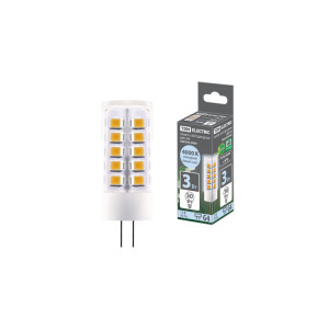 Лампа светодиодная G4-3 Вт-AC/DC 12 В-4000 К, SMD, 16x43 мм SQ0340-0094