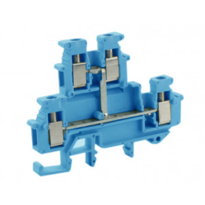 Проходная клемма (MINI) UKJ-2.5M/2X2(BU), Проходная клемма, MINI, боковой подвод кабеля, 4 точки подключения, тип фиксации провода: винтовой, номинальное сечение: 2,5 мм кв., 24A, 500V, ширина: 5,2 мм, цвет: синий, тип монтажа: DIN15