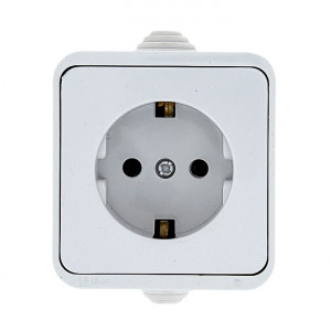 Прага Розетка 1-местная 16А с заземлением IP44 белая EKR16-028-10-44