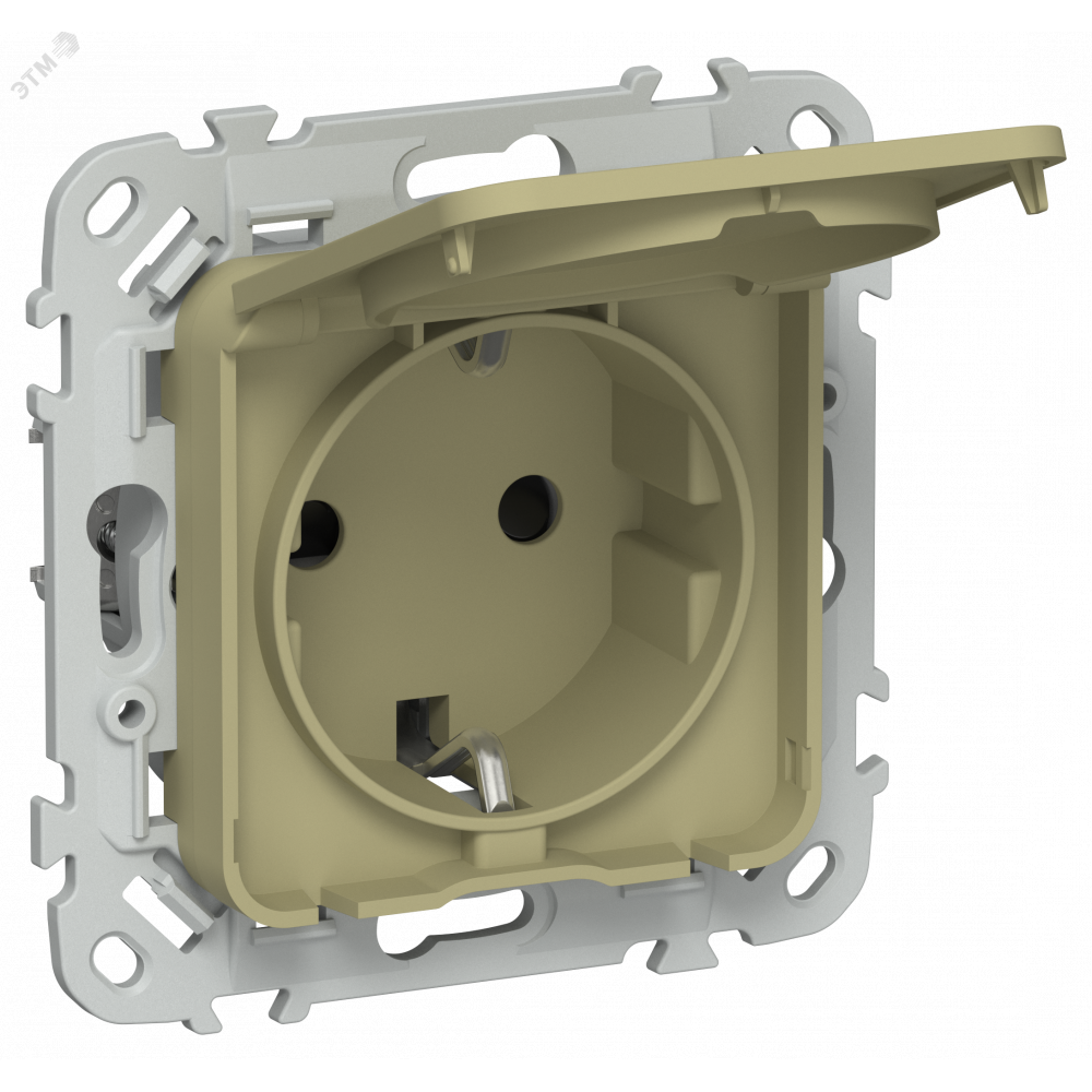 Изображение товара Розетка с заземлением IP44 безвинтовое крепление 16А IEK FLITE оливковая