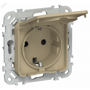FLITE Розетка с заземлением с защитными шторками и крышкой безвинтовое крепление 16А IP44 РСшкр11-1-44-ФлХ хаки IEK FI-R16-16-1-44-K59