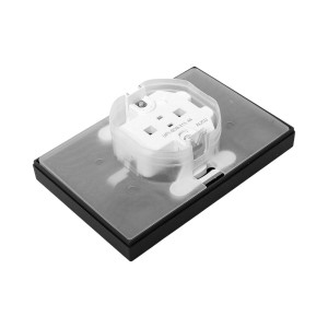 Механизм розетки двойной, 16А, IP44, с заземлением, со шторками, с рамкой, с крышками, ч-рный Эпика EKF UP1-SOB-211-44