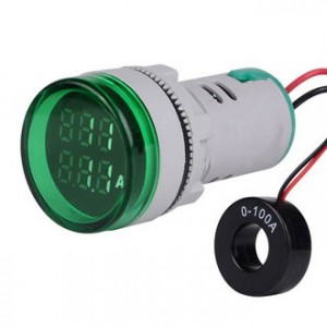 DMS-233, Цифровой LED вольт-амперметр AC 50-500В/0-100А, AD16-22VAM, зеленый, установка на панель в отв d=22мм