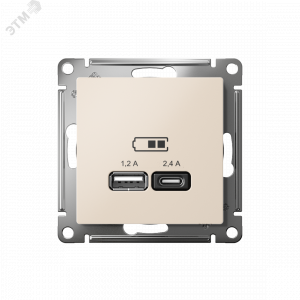 Розетка USB AtlasDesign тип A+C 5В/2.4А 2х5В/1.2А механизм беж. SE ATN000239