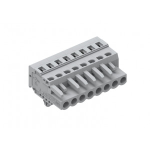 Розеточный разъем на кабель 450108/030, Розеточный разъем, прямой, на кабель, шаг: 5.0 мм, 8 полюсов, фиксация провода пружинная, исполнение: с якорными защелками в панель, 320V, 12A, цвет: серый
