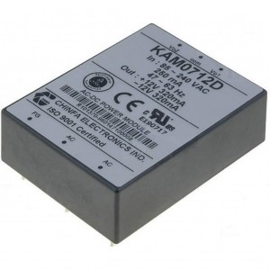 KAM07512D, AC-DC, 7Вт, выход (+5В/+12В)/(+0.6А/+0.32A), вход 85…265V AC, 47…63Гц / 120...370V DC,  изоляция 3000V AC, в кожухе 58х45х19мм, -20…+50°С