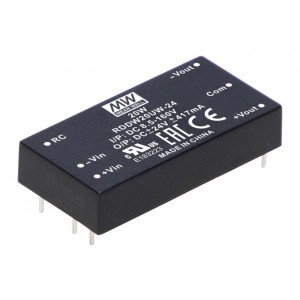RSDW20UW-12, DC/DC, 20Вт, вход 8.5…160В, выход 12В/1.67А, изоляция 3000В DC, КПД 89%, максимальная емкостная нагрузка не более 3300мкФ, 2x1", 50.8x25.4x10.2мм, -40…95°C