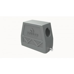 Крышка разъема D16B-SEH-2g-M40, Крышка разъема на кабель, типоразмер 16B, высокое исполнение, без уплотнителя, 1 отверстие с резьбой для кабельных вводов M40x1,5, с боковым расположением, без защелки (упоры под одну защелку), материал корпуса: алюминиевый сплав