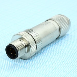 SACC-M12MS-8Q SH, Шинный системный соединитель, Ethernet CAT5 (1 Гбит/с), 8-полюсн., экранирован., Штекеры прямое M12, Кодирование: A, Клеммы с ножевыми контактами, материал накатанной гайки: Цинк. литья под давлением, с никелевым покрытием, наружный диаметр кабеля 4 мм .8