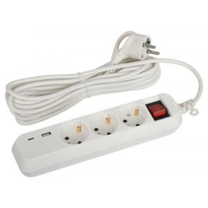 Удлинитель 3х5м с заземл. 10А 1xUSBA+1xUSBC с выкл. UB-3es-5m-USB Б0052899