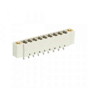 Вилочный разъем на плату 8513 S/9 G F, Вилочный разъем, вертикальный, на плату, шаг: 3.5 мм, 9 полюсов, фиксация на плате пайкой, исполнение: с монтажными фланцами, без маркировки, 250V, 8А, цвет: серый
