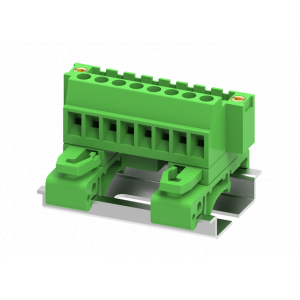 Вилочный разъем на кабель MC-PC5.08V24C-TF, Вилочный разъем, угловой, на кабель, шаг: 5.08 мм, 24 полюса, фиксация провода винтовая, исполнение: с креплением на DIN35 и монтажными фланцами, 320V, 12A, цвет: зеленый