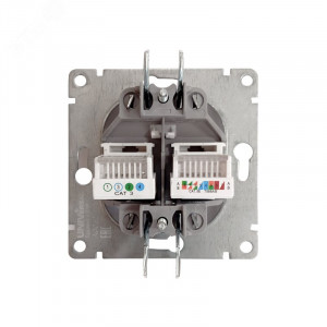 Розетка компьютерная+телефонная UNIVersal серия Афина, с/у, 1А, RJ45, RJ12, графит (еврослот), механизм A0052-Gr