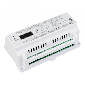 Декодер SMART-K17-DMX (12-24V, 24x3A) 023825, Декодер DMX512 для трансляции DMX512 сигнала ШИМ(PWM) устройствам. Питание 12-24VDC. 24 канала, ток нагрузки 24x3A, мощность нагрузки 864-1720W. Входной сигнал DMX512, выходной сигнал ШИМ(PWM). Цифровой дисплей на корпусе, адрес устанавливается с помощью