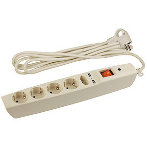 Сетевой фильтр SFU-5es-2m-I с надежной защитой с заземлением с выключателем 5 розеток 2xUSB 2м 10А слоновая кость C0043328