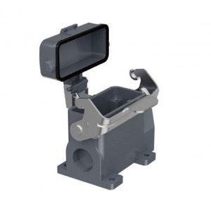 Закрытое основание разъема H10A-SM-1L-PCG-M20, Основание разъема на панель, закрытое, типоразмер 10A, без уплотнителя, 1 отверстие с резьбой для кабельных вводов M20x1,5, с одной металлической защелкой, без защитной крышки, материал корпуса: алюминиевый сплав