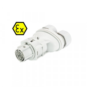 Розеточный сплиттер на кабель EX RST20I3SXB2 ZRX GL, Сплиттер, взрывозащищенный розеточный разъем на кабель диам. 6-10 мм, IP68(69k), 3 полюса, винтовая фиксация провода, номинальные характеристики: 250/400V, 20A, цвет: белый, серия RST Ex