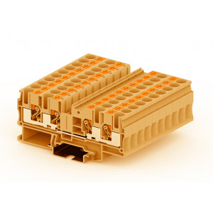 Проходная клемма TP6-4-OG, Проходная клемма, 4 точки подключения, тип фиксации провода: Push-in, номинальное сечение: 6 мм кв., 41A, 1000V, ширина: 8,2 мм, цвет: оранжевый, тип монтажа: DIN35