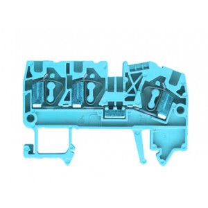 Проходная клемма WKF 4 D1/2/35 BL, Проходная клемма, 3 точки подключения, тип фиксации провода: пружинный, номинальное сечение: 4 мм кв., 32A, 800V, ширина: 6 мм, цвет: синий, тип монтажа: DIN35