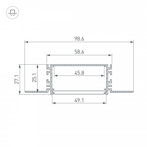 Профиль FANTOM-W49-2000 ANOD 046430, Алюминиевый встраиваемый профиль для светодиодных лент и линеек. Габаритные размеры (LхWхH): 2000х98,6х27.1 мм. Ширина площадки для ленты 45,8 мм. Экраны, заглушки и другие аксессуары приобретаются отдельно. Цена за 1 метр.