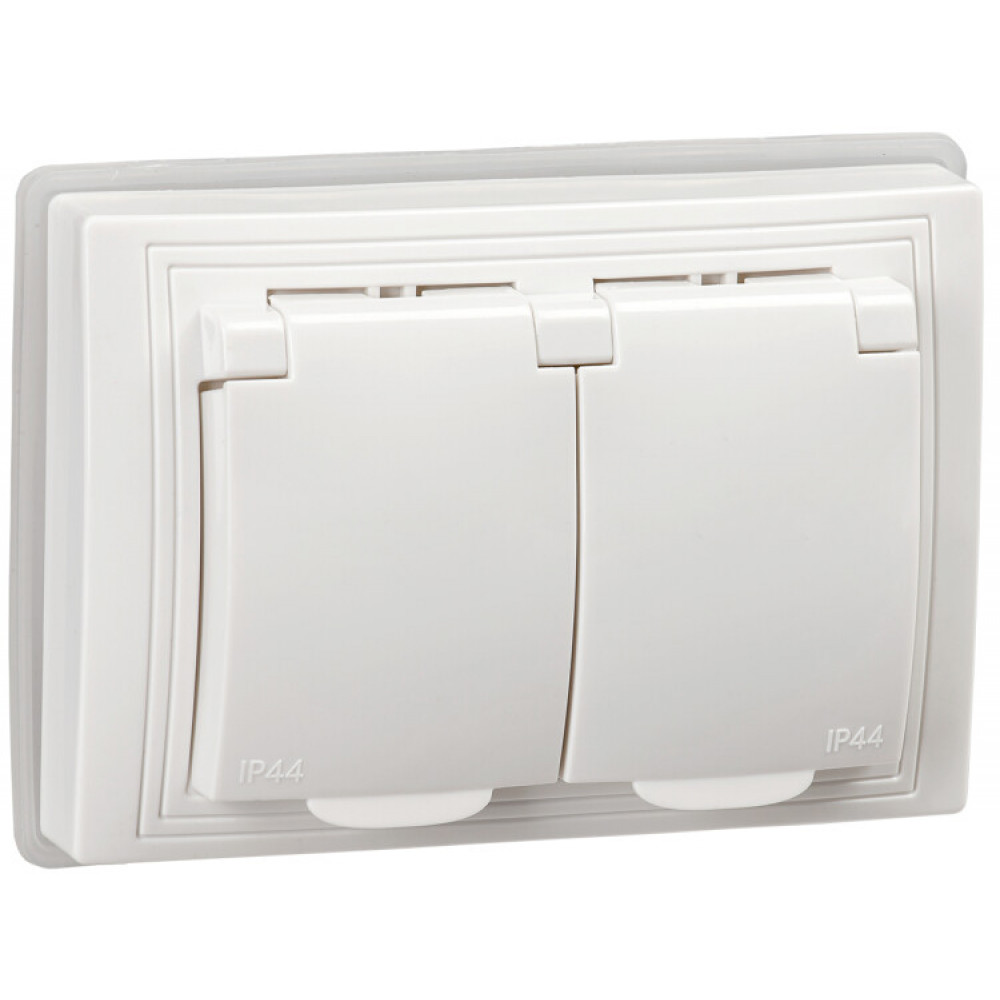 Изображение товара Розетка с защитными шторками IP44 16А белая серия KVARTA IEK