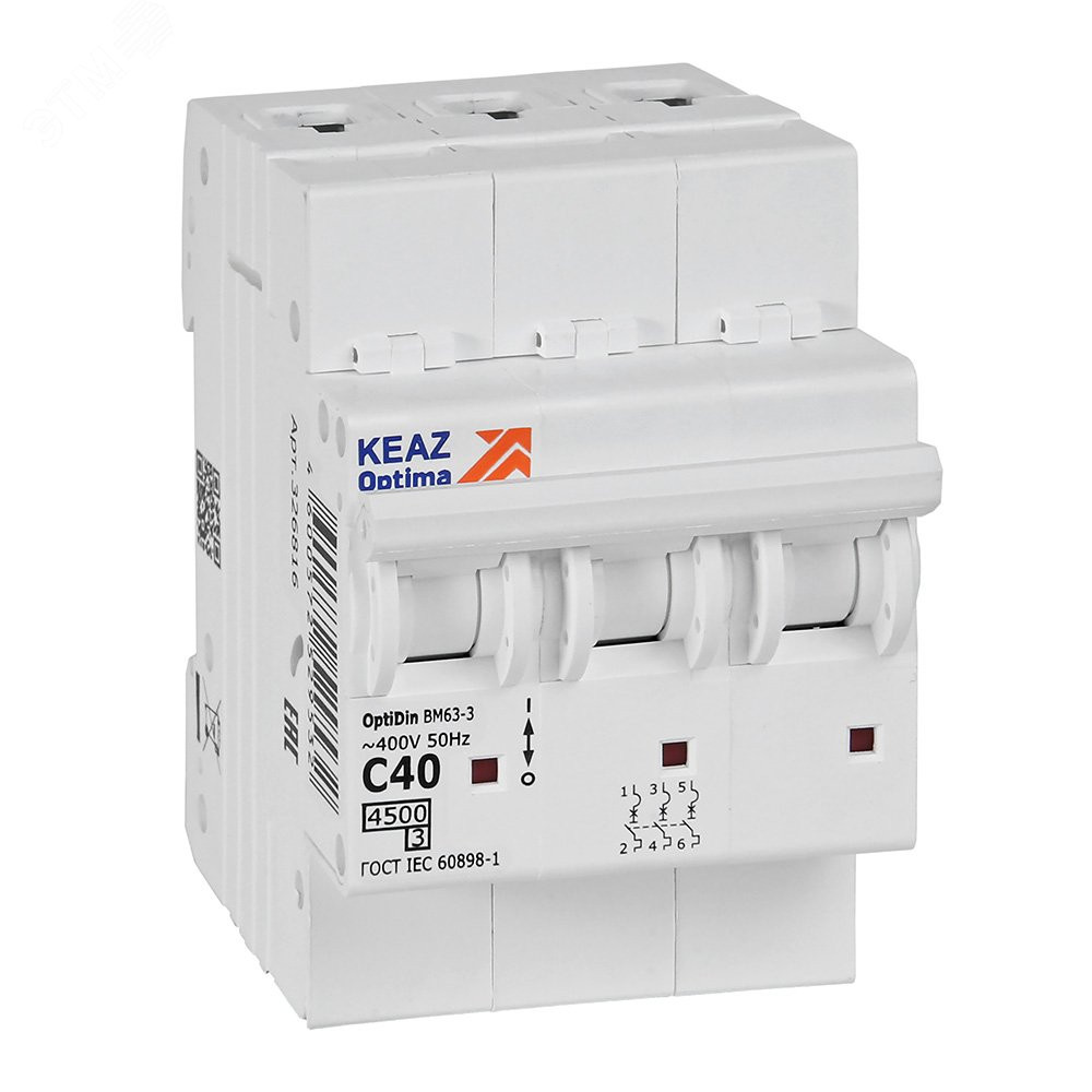 Изображение товара Автоматический модульный выключатель BM63-3C40-4.5-УХЛ3 КЭАЗ 40 А переменного тока