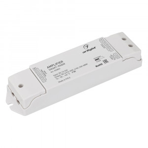Усилитель SMART-RGBW (12-24V, 4x5A) 023831, RGBW-усилитель. Питание 12-24VDC. 4 канала, ток нагрузки 4x5A, мощность нагрузки 240-480W. Размер 175x45x27 мм.