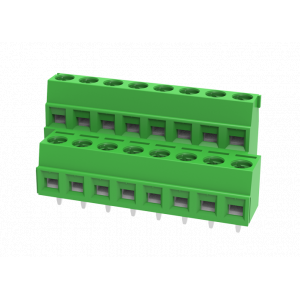 Клемма на плату MC-DTE5.08H06C-0001, Клемма, 2 этажа, горизонтальный подвод кабеля, на плату, шаг: 5.08 мм, 6x2 полюсов, фиксация провода винтовая, исполнение: со смещением, 320V, 14A, цвет: зеленый