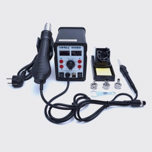 YIHUA 898BD, Цифровая паяльная станция с термофеном и паяльником.Термофен 650Вт, регулировка температуры 100°C~450°C. Паяльник YH907 45Вт, регулировка температуры нагрева 200°C~480°C