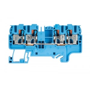 Проходная клемма WTP 2,5/4 D2/2 BL, Проходная клемма, 4 точки подключения, тип фиксации провода: Push-in, номинальное сечение: 2,5/4 мм кв., 32A, 800V, ширина: 5 мм, цвет: синий, тип монтажа: DIN35