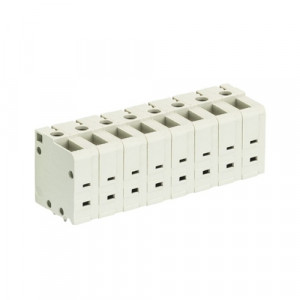 Клемма 8485/8 TOP V, Клемма вертикальный подвод кабеля, на плату, шаг: 7.62 мм, 8 полюсов, фиксация провода винтовая, исполнение: без маркировки, 400V, 16А, цвет: серый