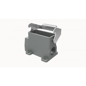 Закрытое основание разъема D10A-SF-1L-2M20, Основание разъема на панель, закрытое, типоразмер 10A, без уплотнителя, 2 отверстия с резьбой для кабельных вводов M20x1,5, с одной защелкой, без защитной крышки, материал корпуса: алюминиевый сплав