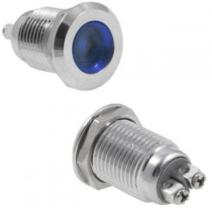 GQ12D-B, Антивандальная индикаторная лампа, цвет синий, 12-24В, 2А, посадочный диаметр М12, винтовое соединение