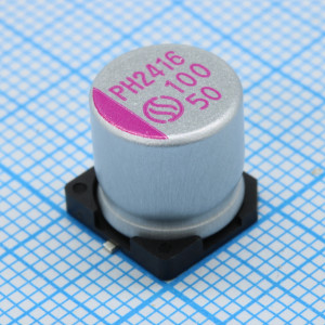 PH050M101GABPKKKV00R, Конденсатор алюминиевый  полимерный 100мкФ 50В ±20% (10 X 12.7мм) для поверхностного монтажа 0.03Ом 2300мА 20000час 105°С лента на катушке