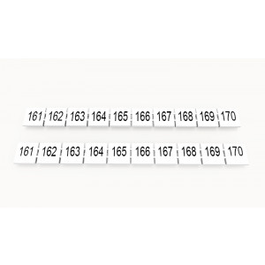 ZB10-10P-19-289Z(H), Маркировочные шильдики для клемм WS…, DC…, PC…, сечением 10 мм кв., центральная, 10 шильдиков нанесенные символы: 161-170, с вертикальным расположением, размер шильдика: 9,3х10,7 мм, цвет белый